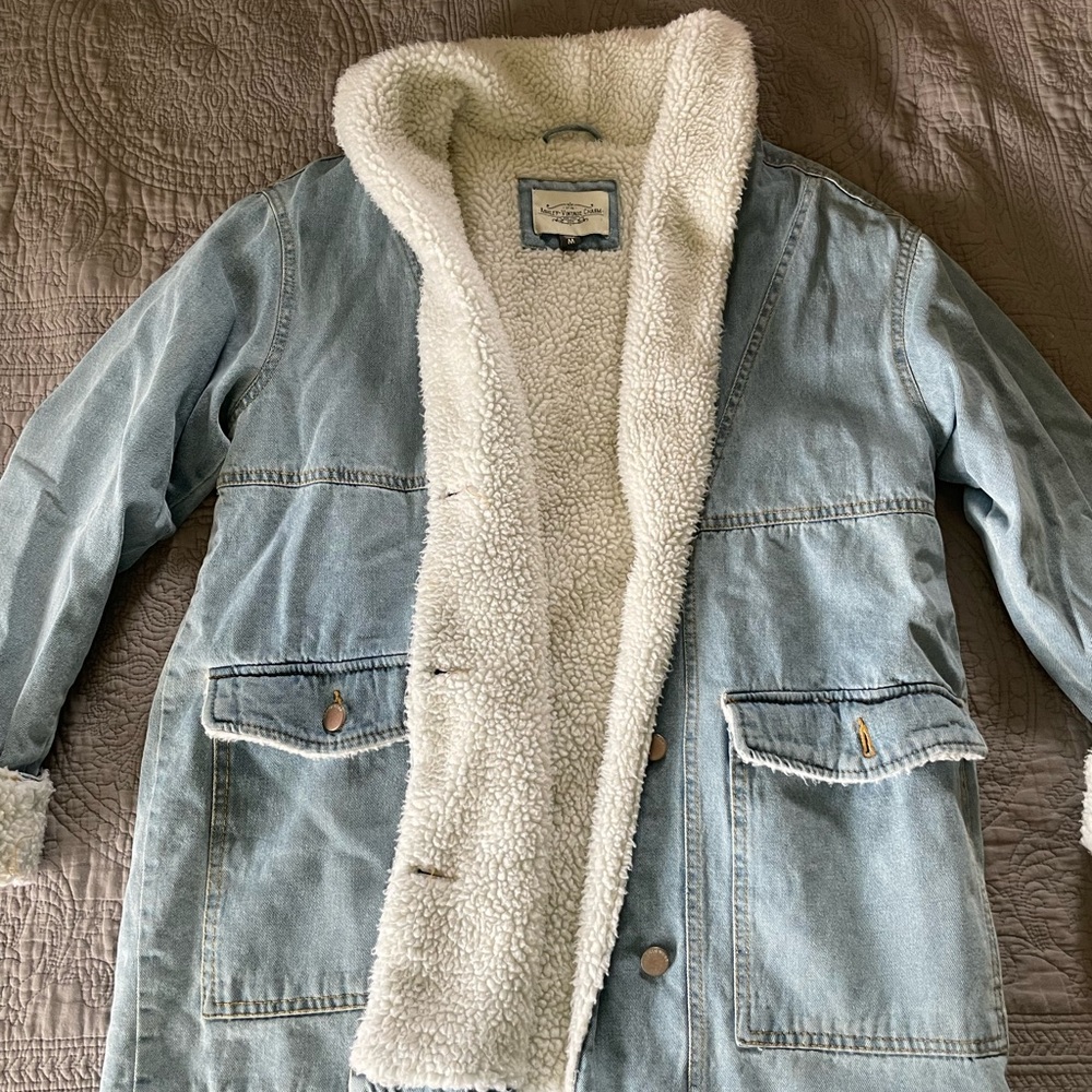 Oversized Denim Jacket with Sherpa Lining